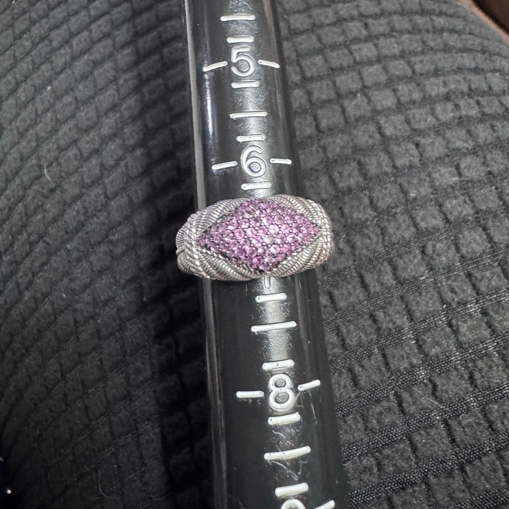 Stunning Judith Ripka Sterling Silver Pink Stone Cable Dome Ring, Size 7
